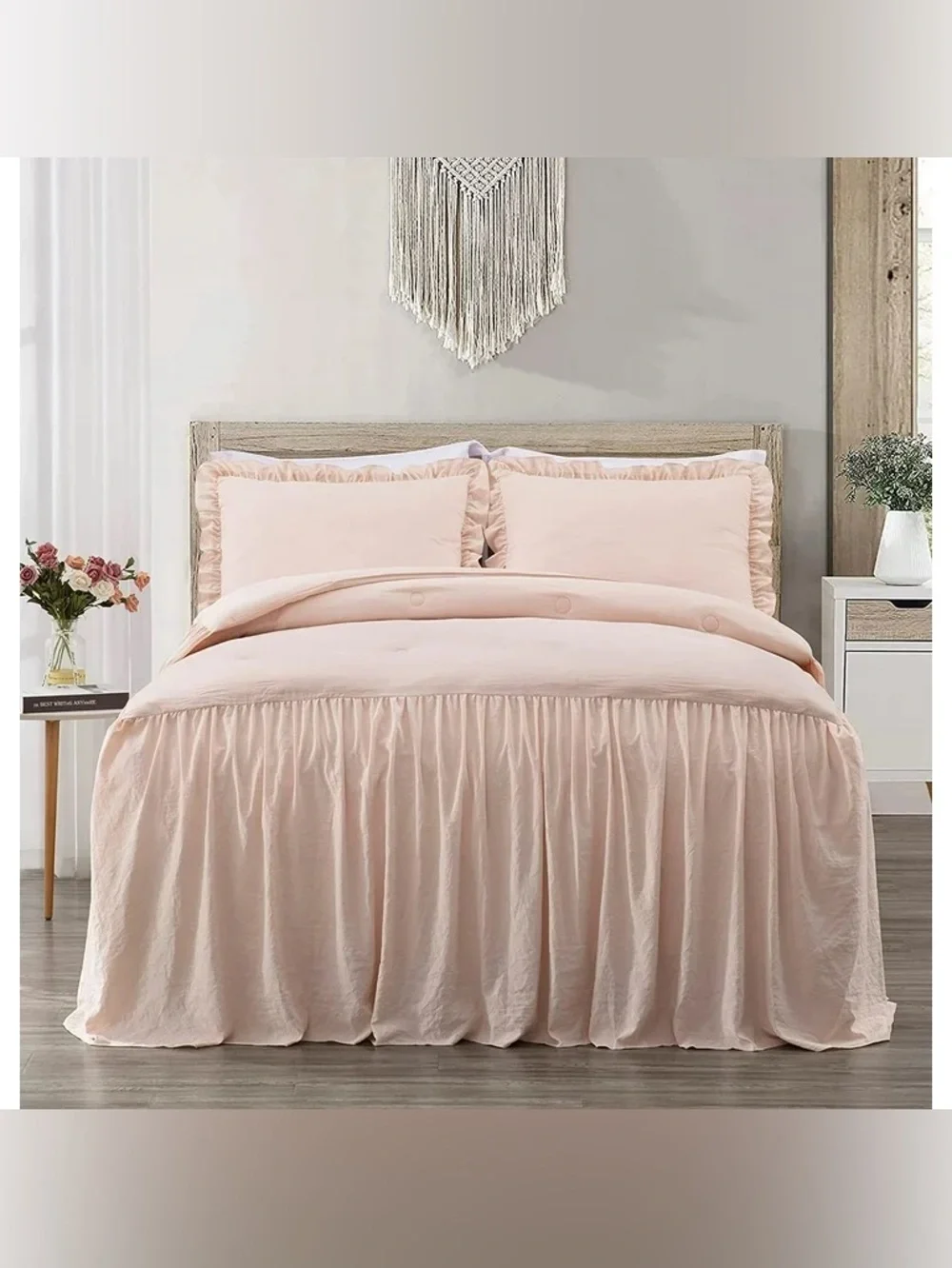 Classic Ruffled 3 piece Queen pink Comforter Set - Blush Pink